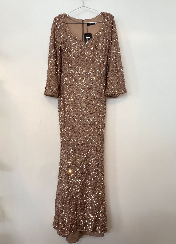 102051 - Fotsid paljettkjole gull 